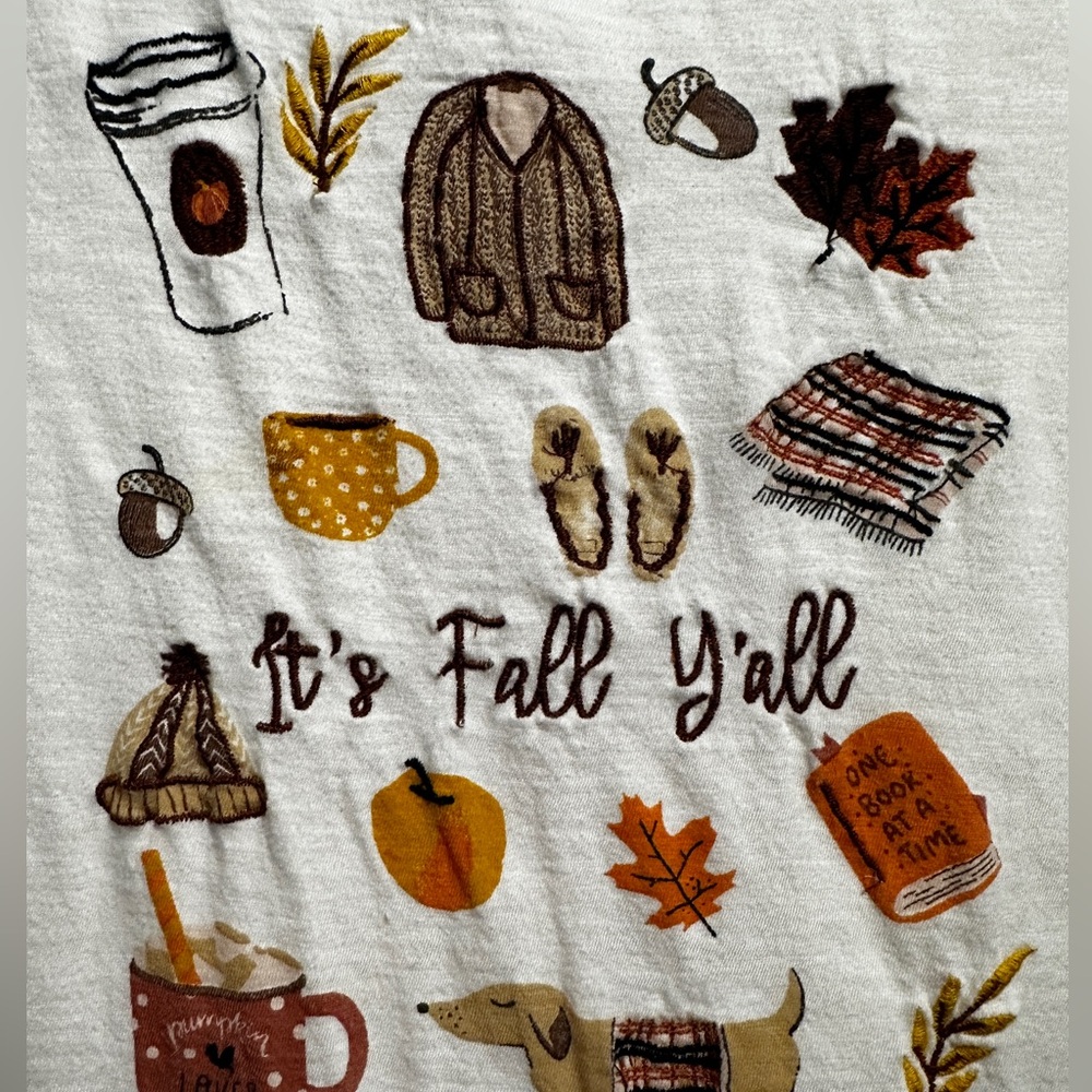 It’s Fall Yall Seasonal Embroidered Loft Soft White Tee 100% cotton  Size Large